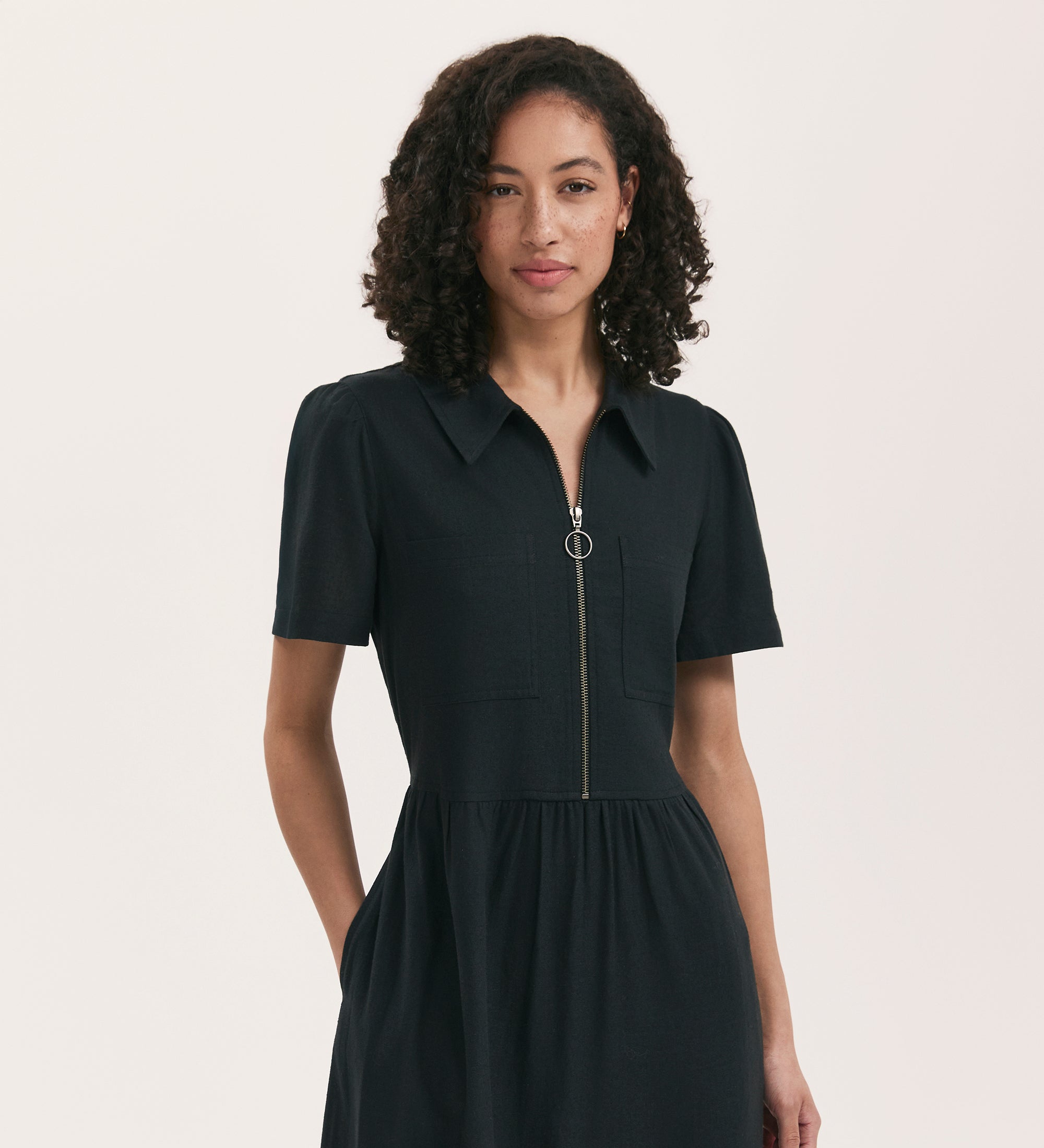 Women's Midi Dress - Black Linen Blend Shirt - Tania - product view 2