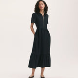 Women's Midi Dress - Black Linen Blend Shirt - Tania - product view 1