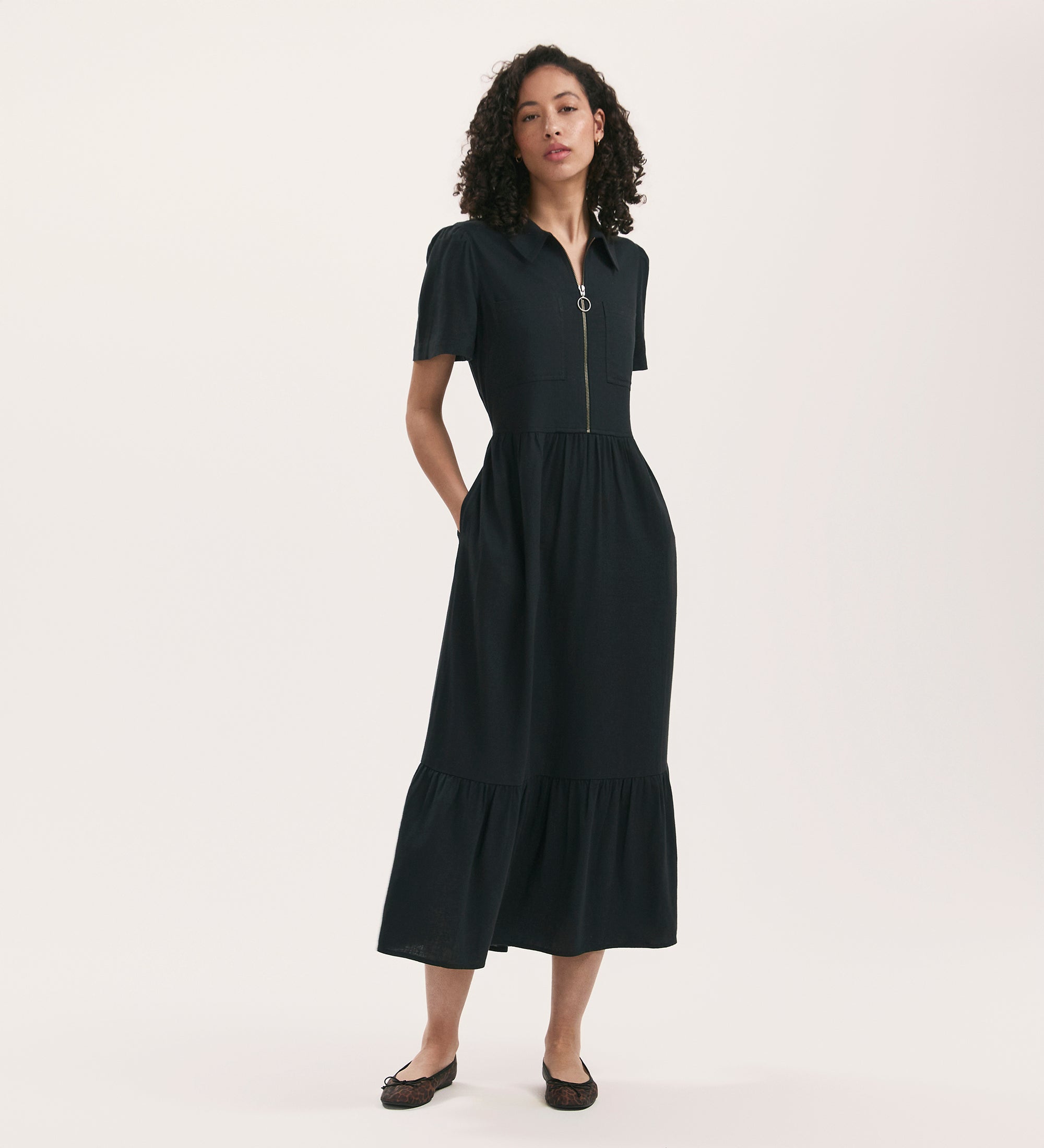Women's Midi Dress - Black Linen Blend Shirt - Tania - product view 1