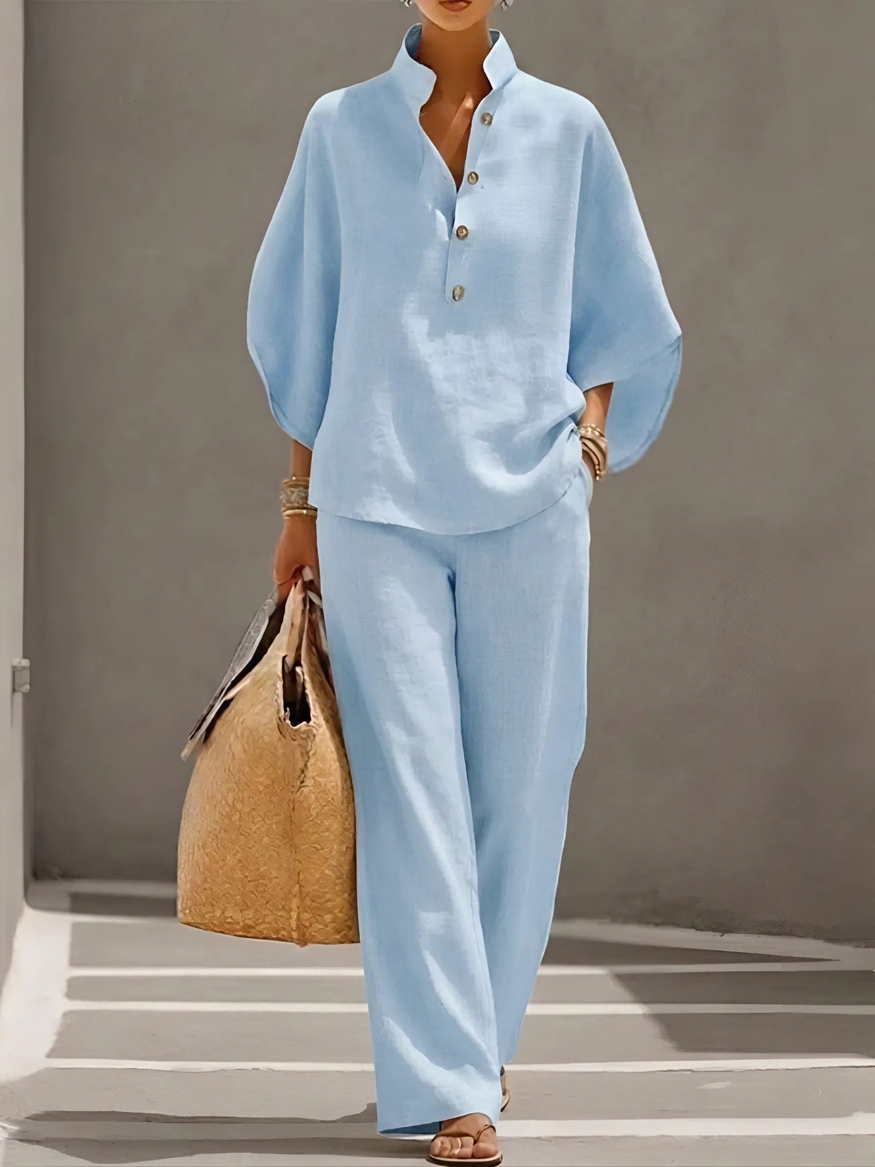 Women's Two-Piece Set - Wide Leg and Collar 2 Piece Set - Vienna - product view 6